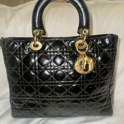Lady Dior Black Patent Leather Handbag