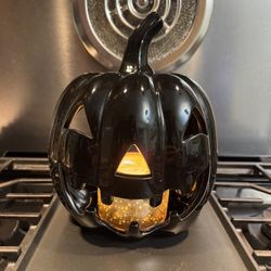 Ashland Ceramic Black Pumpkin Candle Holder 9”