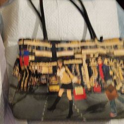 Bueno Canvas Beaded City Scene Tote Handbag 