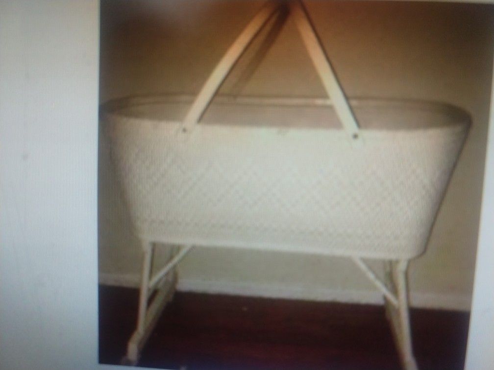 White Wicker Bassinet On Legs