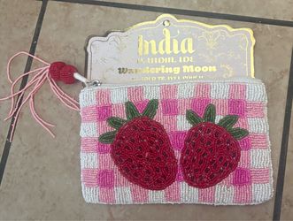 Strawberry beaded pouch