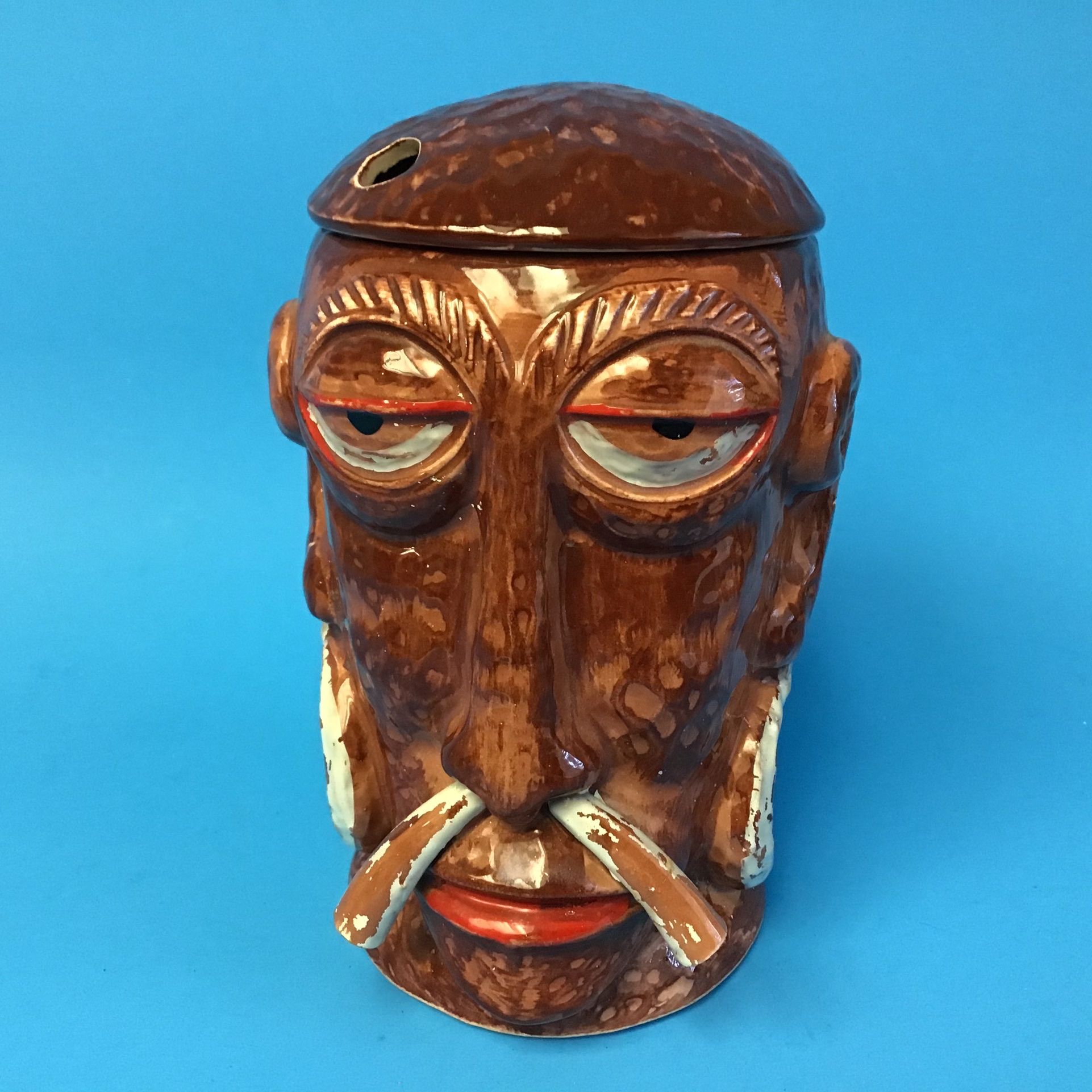 Rare TIKI MUG Mr. BALI HAI San Diego Statue ART Glass CUP Stein UGLY FACE Hawaii Surf Inspired VINTAGE Retro