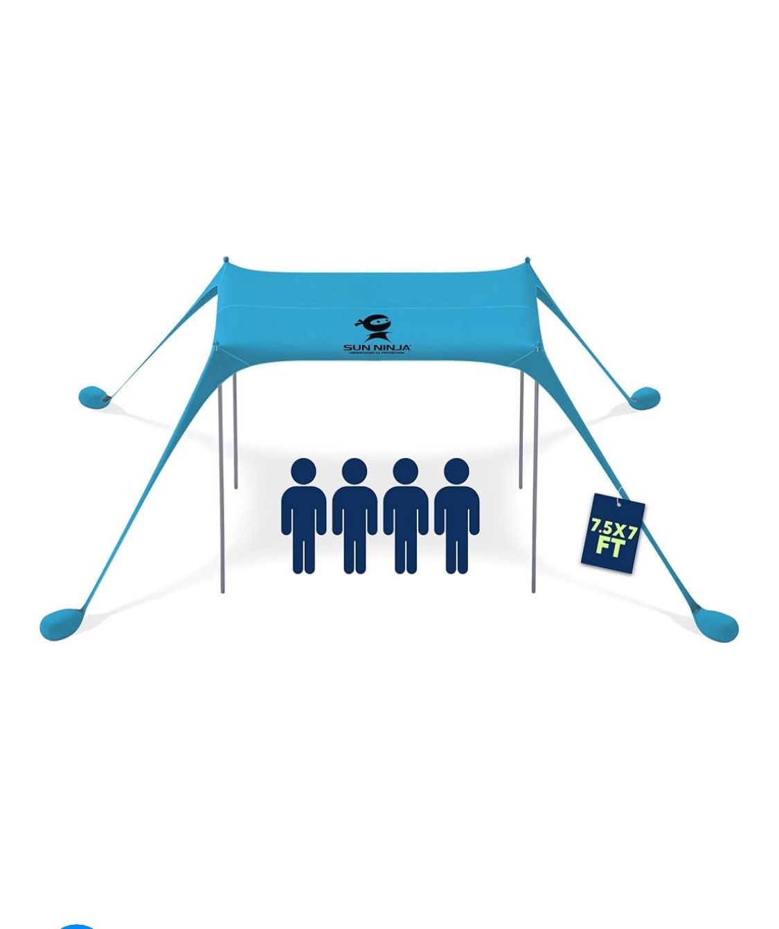 SUN NINJA Beach Tent Sun Shelter UPF50+ - Easy Pop Up Beach Canopy - Outdoor Shade for Camping Trips, Fishing, Backyard Fun Picnics - Sand Shovel, Gro