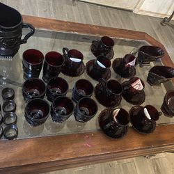 Vintage Never Used 20 Piece Red Glass Ware Table Set