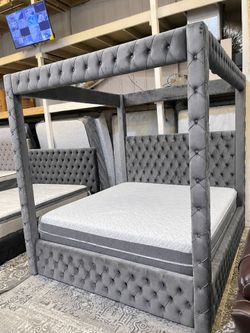 New King & Queen Velvet Canopy Bed Frame - Free Delivery & Financing