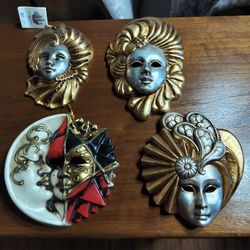 Vintage Hand Made In Venice Italy Ceramic Clay Venetian Wall Hanging Mask, See Details