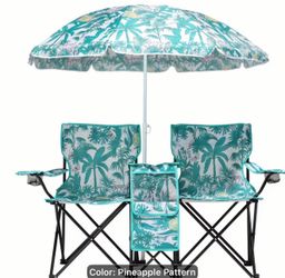 New! Pineapple Design Portable Outdoor 2-Seat Folding Chair with Removable Sun Umbrella