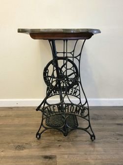 Antique New Home Treadle Sewing Machine Table Upcycled Rose Accent Desk