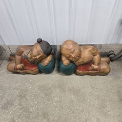Vintage Wooden Sleeping Buddha – A Rare Pair of Serenity