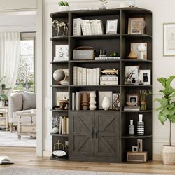 75"Tall Bookcase with Storage, 6 Tier Wooden Bookshelf with Doors for Living Room, 47"Wide Wood Display Shelves with Book Storage Cabinet for Home Off