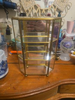 Vintage brass and glass display cabinet table top