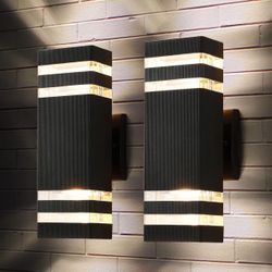 2 LED Square Up and Down Lights Outdoor Wall Mount Modern Fixtures Porch Garage Patio Black 