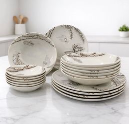 Vintage Harmony House Caribbean 19 Pc Dinnerware Set Japan Dawn Gray Spice