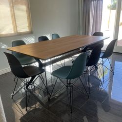Solid Wood MCM Dining Table w/ 8 Chairs
