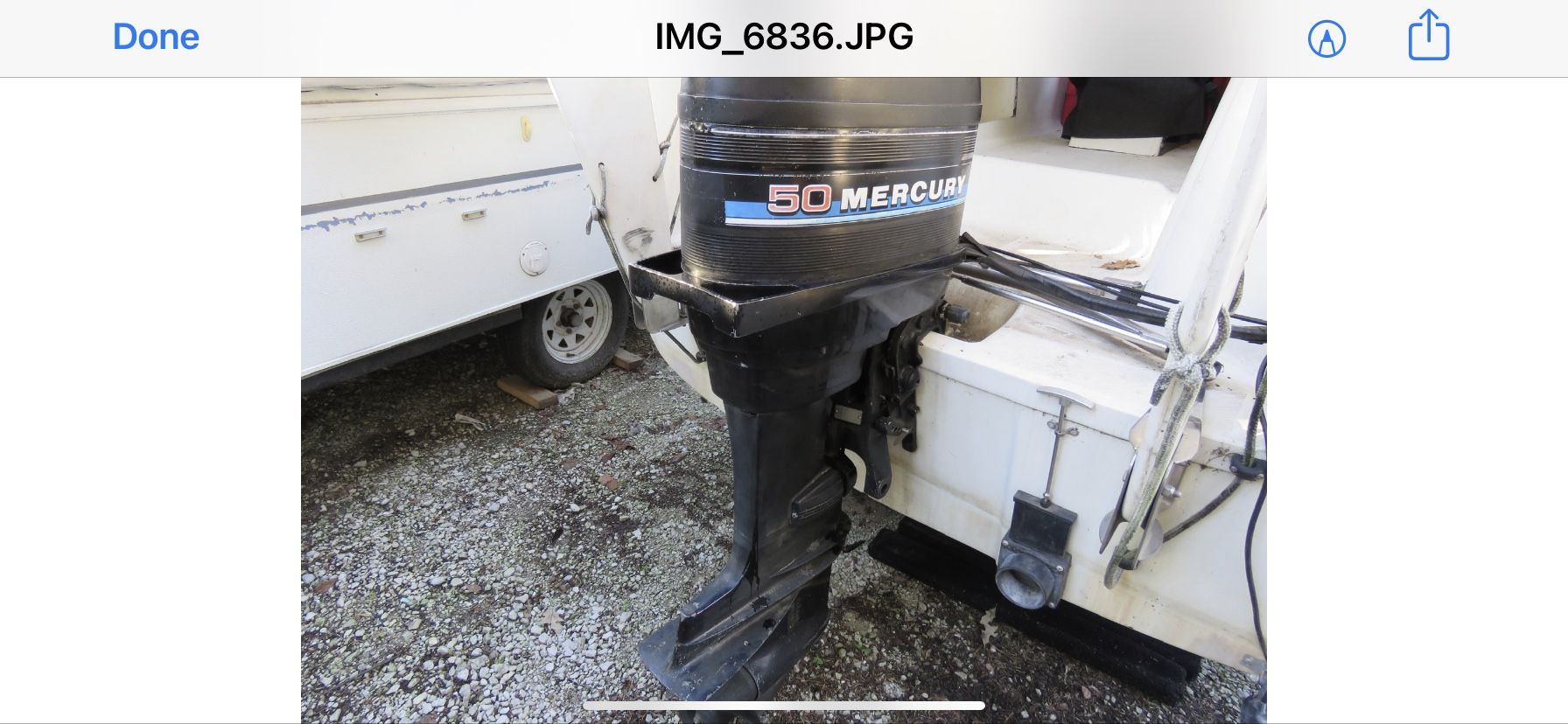 For sale used 50HP Mercury outboard engine. Two stroke, four cylinders, two carburetors. Serial # Both carburetors were recently rebuilt, ne