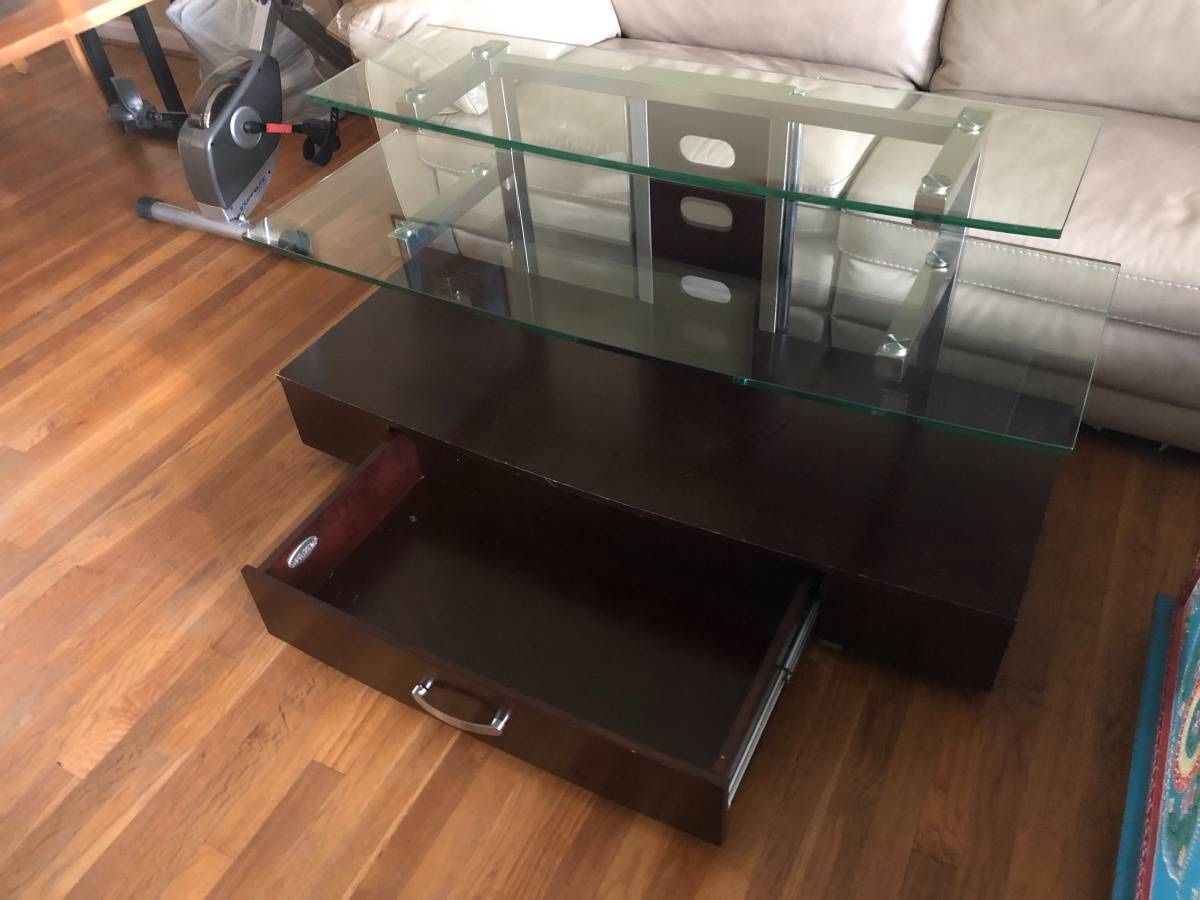 Modern TV stand double glass shelf with drawer