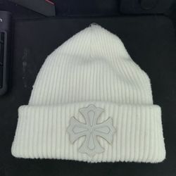 Chrome Hearts Leather Patch White Beanie