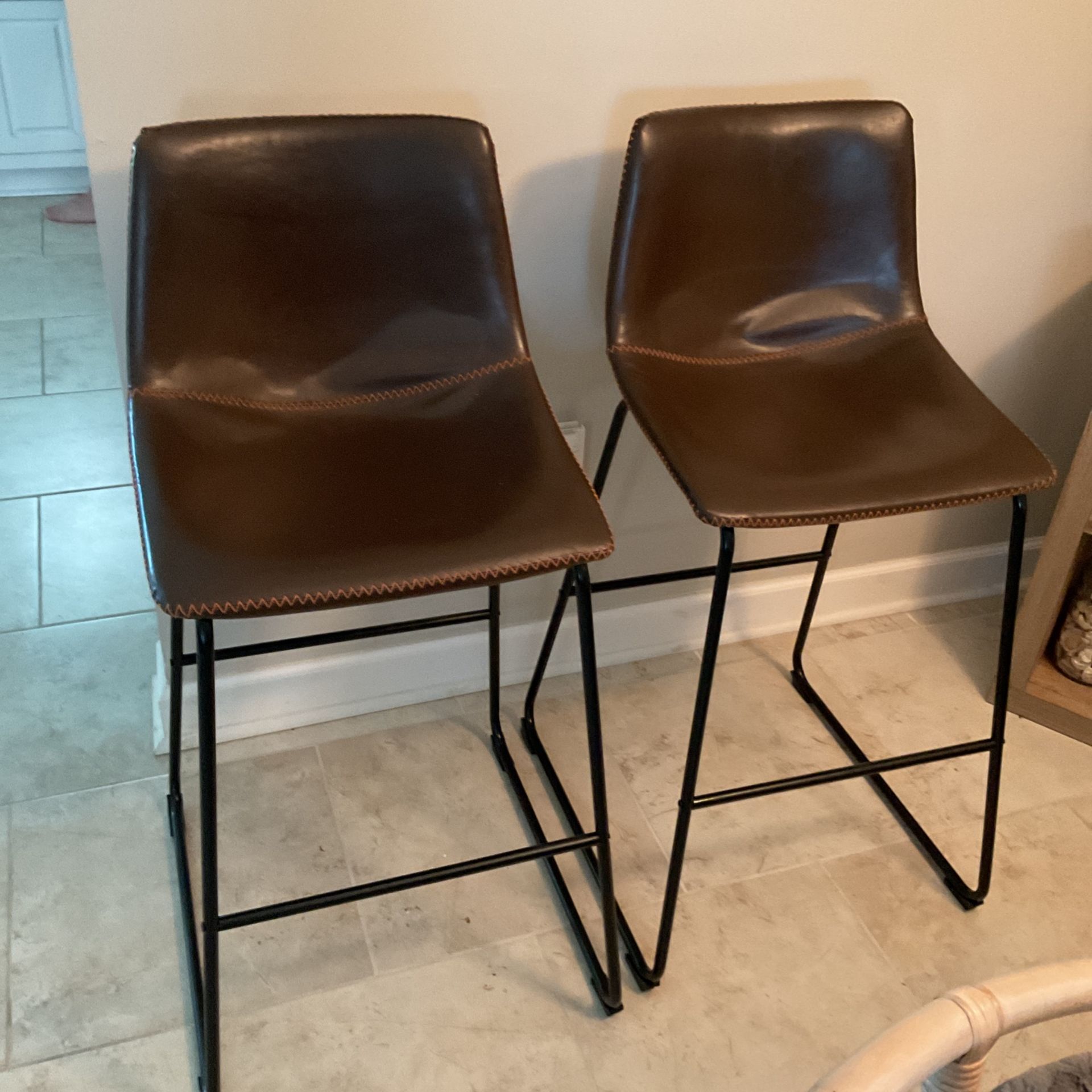 Faux Leather Stools With Edging (set Of 2)
