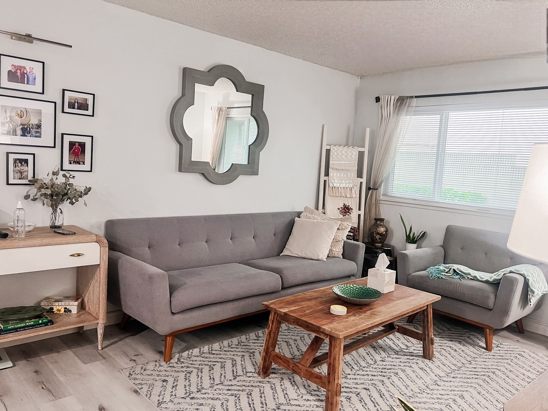 Langley Street Johnston Mid Century Modern Gray Tufted Sofa and Armchair Set