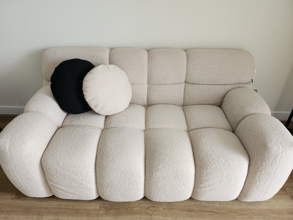 65" Cloud Couch With Square Arms, Wooden Frame, Soft Sofa Furniture (Includes 2 Pillows)