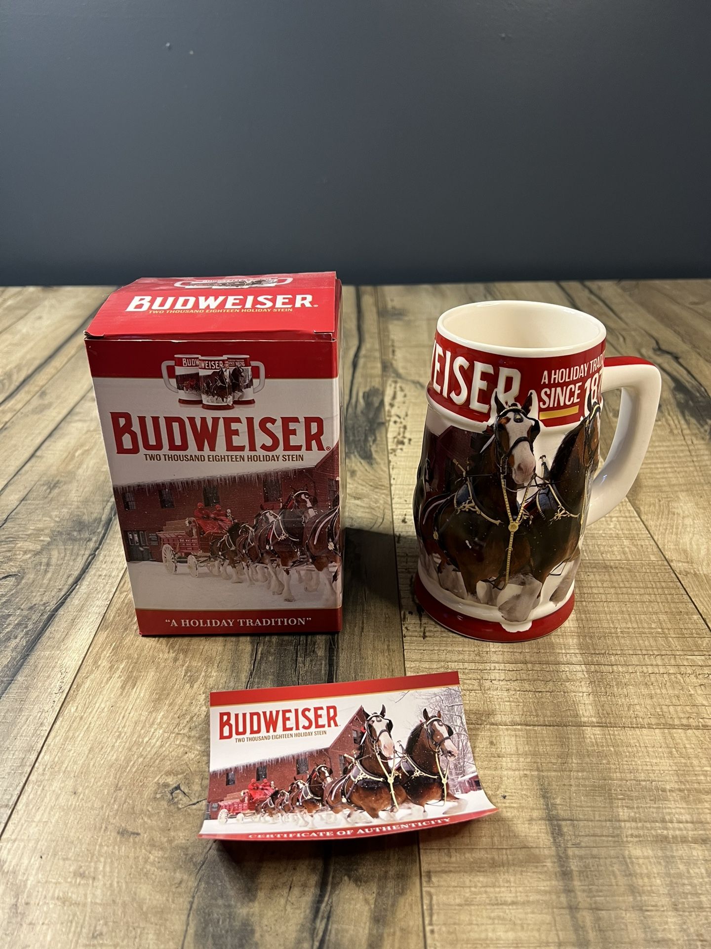 Budweiser Holiday Beer Stein 2018 A Holiday Tradition W Box And COA