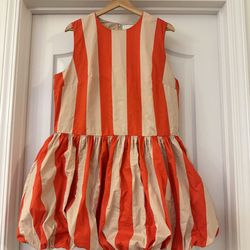 MARE MARE Bubble-Hem Mini Dress Women's Size XL Stripe Combo Orange Beige Anthro