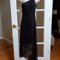 Cache' Formal Black Dress Small Stretch Intricate Beadwork 