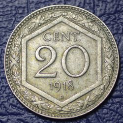 1918 Italy King Victor Enmanuel III 20 Centésimi Classic Coin
