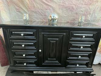 Large wooden dresser classic style has been refurbished colors black and silver