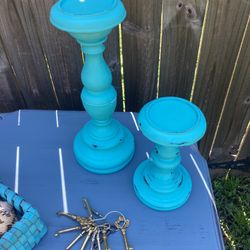 Wooden Candle Holders Pair 