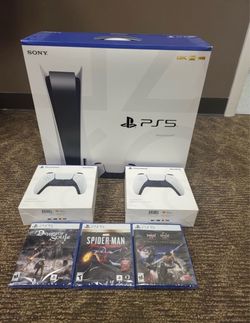 Sony PlayStation 5 PS5 Console Disc Version 3 Games + 2 Controller Bundle.