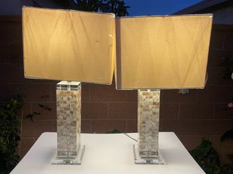 Matching Table Lamps - Set of 2 - Mother of Pearl Column with Acrylic Square base