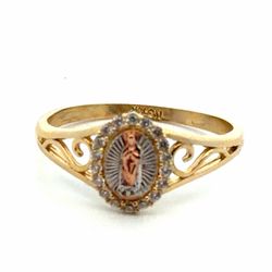 Woman’s Ladies 14k Tri-Toned Rose White Yellow Gold CZ Cubic Zirconia Our Lady Of Guadalupe Ring Size 8 GP3130692