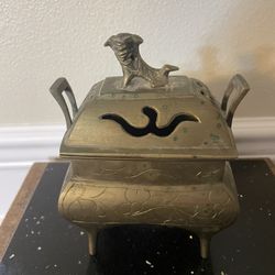 Vintage Brass Guardian Lion, Fu Dog Incense Burner
