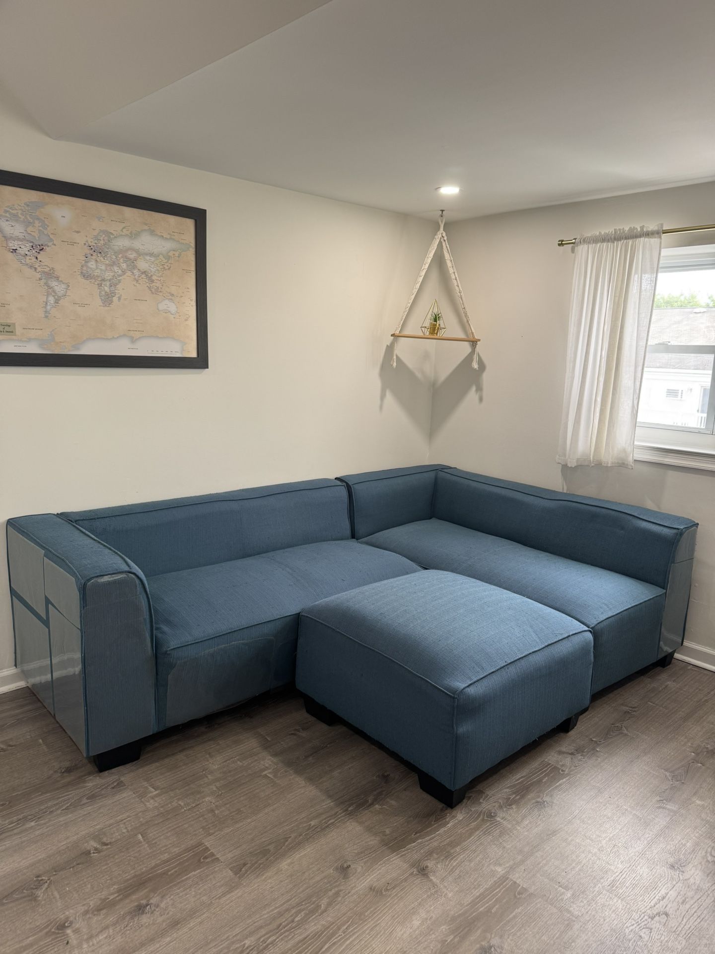 Coastal Blue 3 Piece sectional With Ottoman