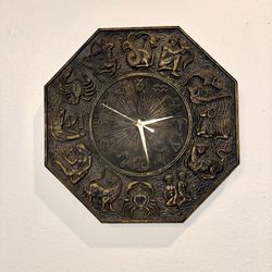 Large Vintage Mcm Zodiac Wall Clock