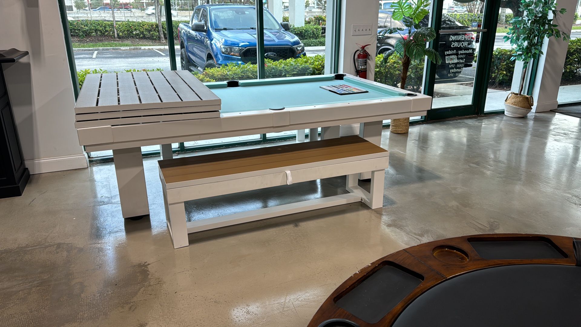 8 Outdoor Pool Table With Benches And Top