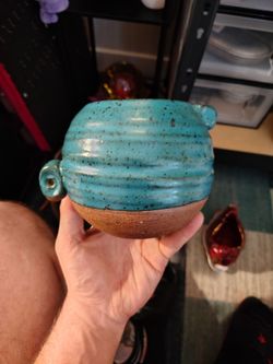 Handmade Stoneware Pottery Bowl Turquoise Glaze
