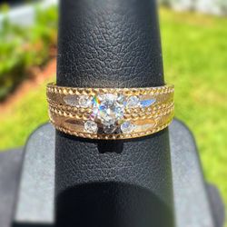 Jewelry 14k solid two tone yellow gold natural diamonds 0.30CTW wedding ring size 6.25