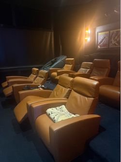 $40m Estate Cognac leather movie theatre reclining chairs