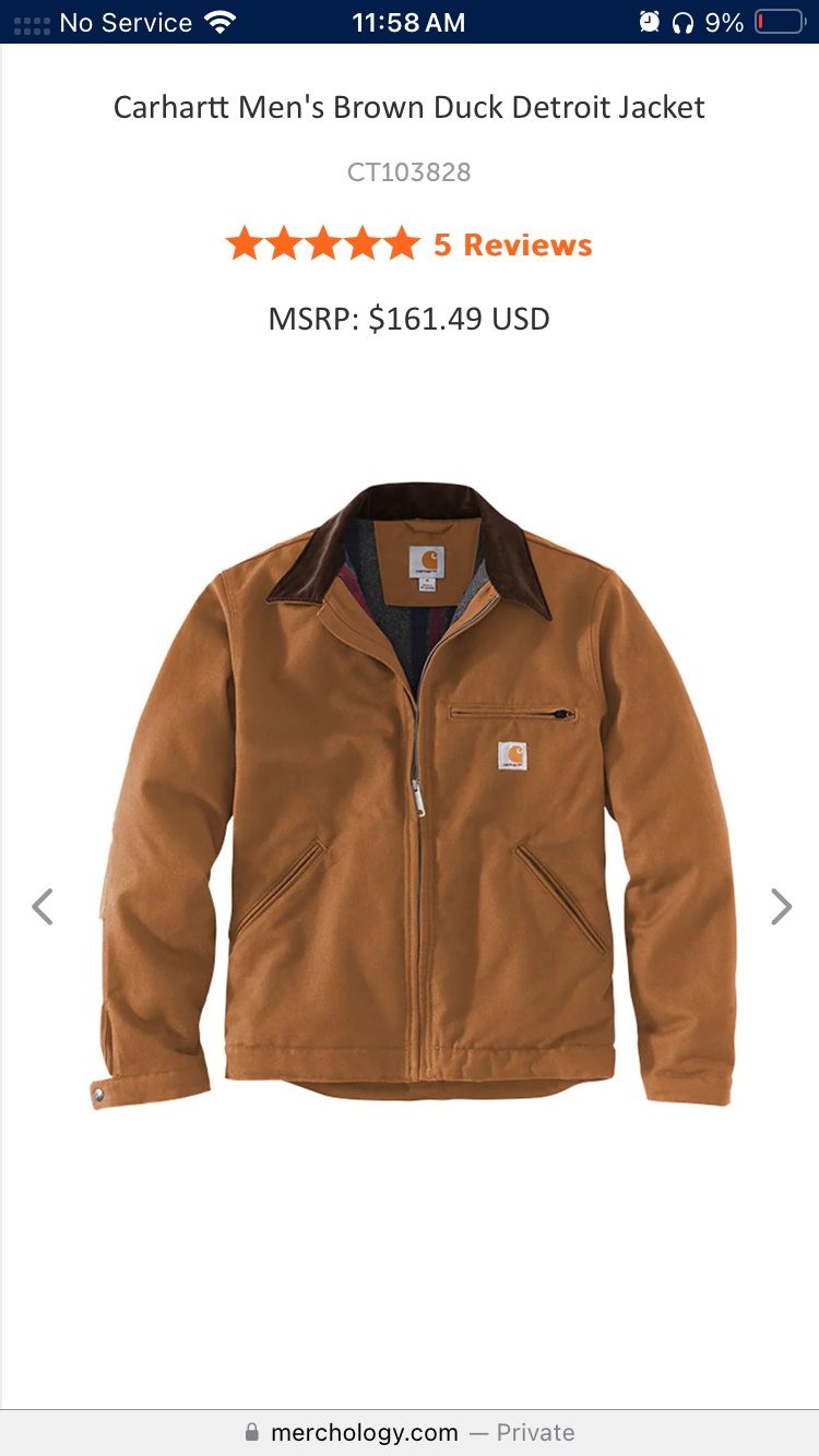 Carhartt Men's Brown Duck Detroit Jacket New