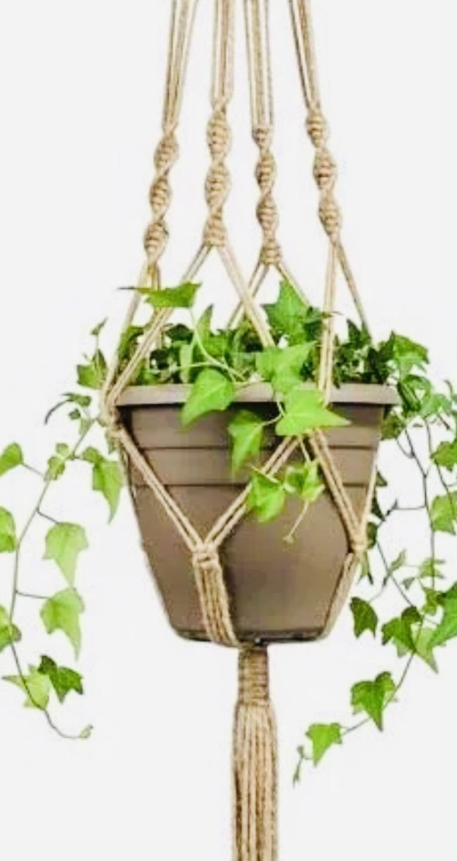 Rope Plant Hanger, Off White. 