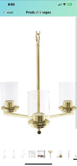 3-Light 15" Classic Contemporary Clear Glass and Metal Hanging Pendant Chandelier for Kitchen Island Foyer Hallway Living Room Den Dining Room (Gold) 
