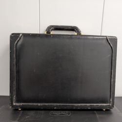 Classy Vintage Presto Lock Black Gold Trim Leather Briefcase