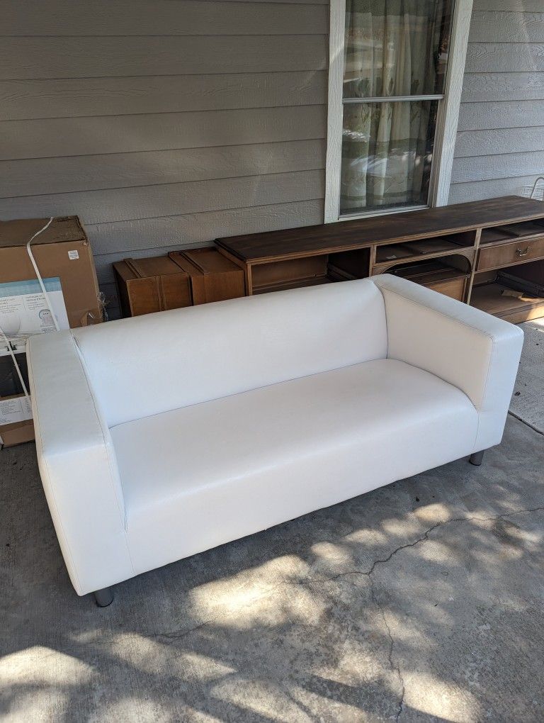Vintage IKEA KLIPPAN White Leather Loveseat Sofa