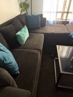 Dark Gray Fabric Sectional Sofa with Chaise