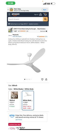 New in box Ceiling Fans Without Light,52 Inch Outdoor Indoor Ceiling Fans