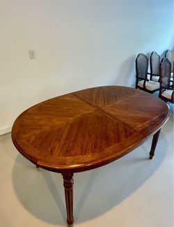 Oval Walnut Dining Set - Table, 2 leaves & 6 chairs