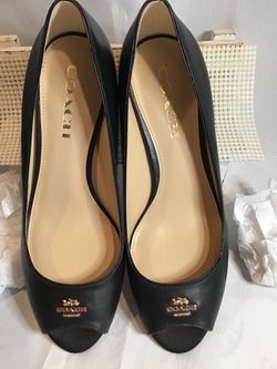 Coach Black Leather Peep-Toe Heels