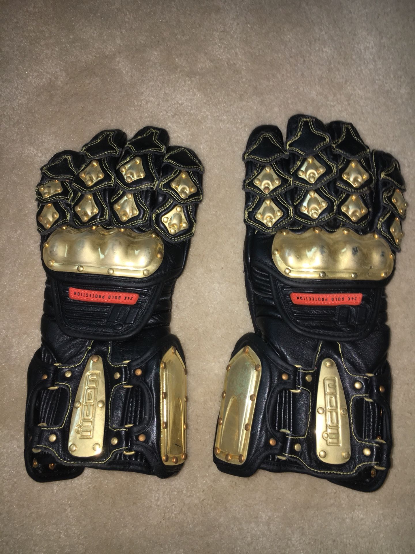 Icon Motorcycle Gloves, 24k gold protection